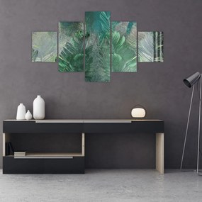 Obraz - Tekstura betonu z liśćmi (125x70 cm)