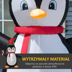 HOMCOM Nadmuchiwana dekoracja świąteczna, 2,5 m nadmuchiwany pingwin z 3 diodami LED, 162 x 100 x 250 cm, Wielokolorowy | Aosom PL