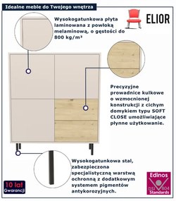 Komoda na nóżkach z 2 szufladami kaszmir + dąb artisan M8-M01
