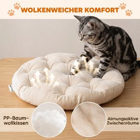 PawHut Legowisko rattanowe dla kota, jaskinia z odpinaną poduszką, kosz dla kotów do 10 kg, 50 x 50 x 25 cm, jasnobrązowy | Aosom PL