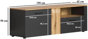 Szafka RTV z lamelami grafit + dąb evok K5-G65