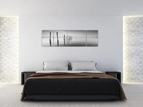 Obraz czarno - białej powierzchni wody (170x50 cm)