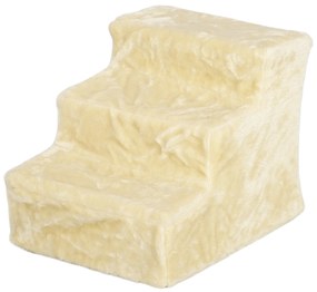 PawHut Składana Drabinka dla Zwierząt Domowych, 3 Stopnie, Pokrycie z Pluszu, Płyta Wiórowa, 46 x 35 x 35 cm, Beżowa