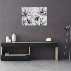Obraz - Czarno-białe kwiaty na tle (70x50 cm)
