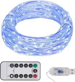 Girlanda LED 150 niebieskich diod LED 15m z miedzi z 8 trybami i pilotem USB do dekoracji wewnętrznych i zewnętrznych