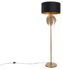 Lampa podłogowa złota 145 cm z czarnym aksamitnym kloszem 50 cm - Botanica Rustykalny / Vintage Oswietlenie wewnetrzne