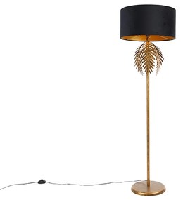 Vintage lampa podłogowa złota z czarnym aksamitnym kloszem 50 cm - Botanica Rustykalny / Vintage Oswietlenie wewnetrzne