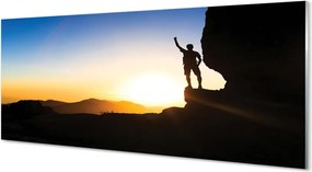 Szkło do Kuchni na Ścianę Człowiek w Górach o Zachodzie