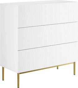 Komoda Nicole 100 cm z szufladami i ryflowanym frontem - biały mat / złote nóżki