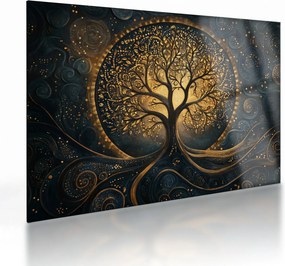Obraz na szkle – Drzewo ze złotą aurą (70x50 cm)