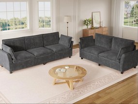 Modułowy zestaw sof 3+2 „efekt chmury” z tkaniny szenilowej, sofa 3-osobowa i sofa 2-osobowa ergonomiczna, styl nowoczesny - szary