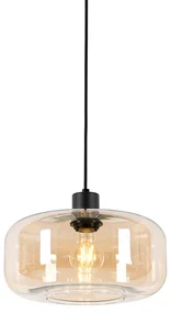 Inteligentna lampa wisząca czarna z bursztynowym szkłem z WiFi A60 - Bizle ArtDeco Oswietlenie wewnetrzne
