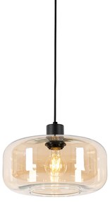 Lampa wisząca w stylu art deco czarna z bursztynowym szkłem - Bizle ArtDeco Oswietlenie wewnetrzne