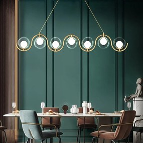 Długa lampa do jadalni nad blat w kuchni, stół -Snara, kolor złoty, przezroczyste klosze