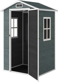 Outsunny Domek ogrodowy 1,1 m² z wyglądem drewna, okno, dwuspadowy dach, wentylacja, podłoga, zamek, rękawice, szary | Aosom PL