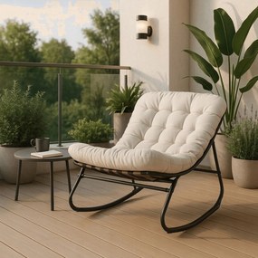 Bujany fotel na taras Aurora - bujak ogrodowy z pikowaną poduchą, beżowy