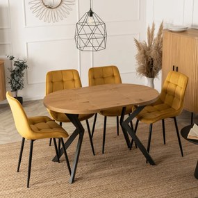 Stół Okrągły Rozkładany DORIAN 80-160 cm Dąb Złoty/Czarny Nowoczesny