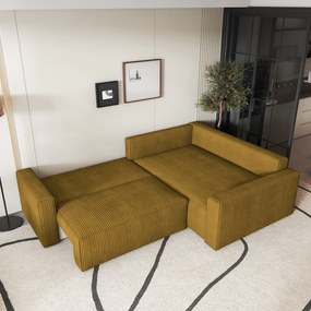 Masseno Narożnik ERONIS z funkcją spania i pojemnikiem na pościel Narozniki L, Rozkładana sofa - Żółty, POSO 01