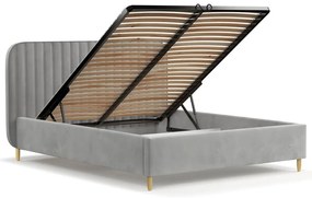 Szare tapicerowane łóżko jednoosobowe ze schowkiem ze stelażem 120x200 cm Noto – Maison de Rêve