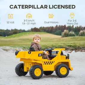AIYAPLAY Elektryczna Koparka dla Dzieci, Ładowarka Caterpillar, 3-5 km/h, z Pilotem, 3-6 lat, Żółta