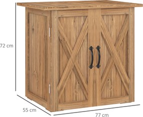 Outsunny Szafka na Narzędzia Ogrodowe z Podwójnymi Drzwiami, Zamknięcie Magnetyczne, Odporna na Warunki Pogodowe, Drewno Naturalne, 77S x 55G x 72W cm, Brązowy
