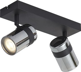 Reflektor sufitowy czarny z przydymionym szkłem 2-źródła światła obrotowy i uchylny - Gianni