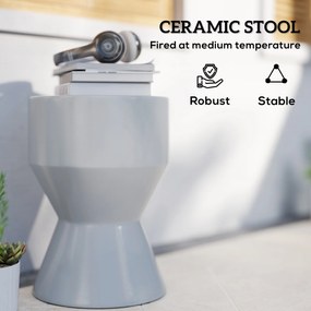 Outsunny Ceramiczny Taboret Ogrodowy 120kg Nośności Ø33 x 45,5 cm Wodoodporny w Kształcie Klepsydry Jasnoszary