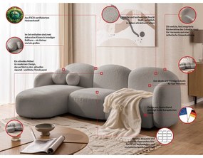 Szary narożnik z materiału bouclé (lewostronny/z szezlongiem) Orbit – Ropez