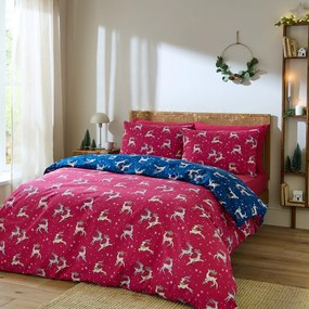 Czerwono-niebieska bawełniana pościel jednoosobowa 135x200 cm Christmas Reindeer – Their Nibs