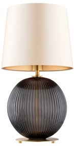 Lampa stołowa na stolik nocny, styl glamour Hamilton – szkło ryflowane grafitowe, abażur beżowy środek złoty
