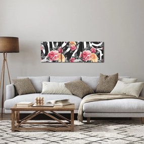 Obraz kwitnących róż (z zegarem) (90x30 cm)