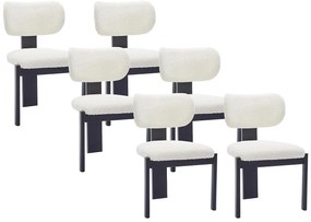 Zestaw 6 krzeseł z bukli i drewna kauczukowego - Biały i Czarny - WILANA