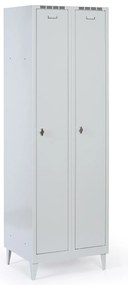 Metalowa szafka ubraniowa S8 na nogach, 2-drzwiowa, 1920 x 600 x 500 mm, zamek obrotowy, drzwi szare