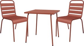 Zestaw mebli ogrodowych z metalu - stół szer. 70 cm i 2 krzesła sztaplowane - Terakota - MIRMANDE marki MYLIA