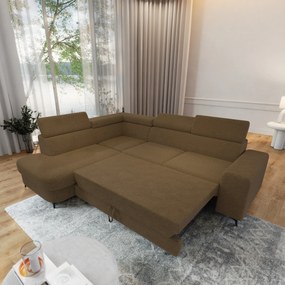 Masseno Narożnik ALVORO z funkcją spania i pojemnikiem na pościel Narozniki L, Rozkładana sofa - Miodowy, QUELLE 17