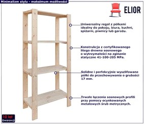 Drewniany regał z 4 półkami  - Santiago