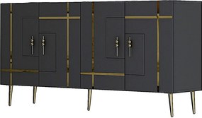 Komoda – 150 cm – Antracyt i złoto – Melamina