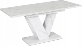 Stół Prostokątny Rozkładany CLARK 120-160 cm Biały Marmur Glamour