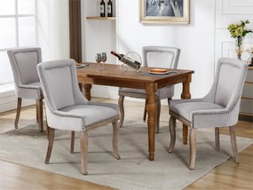 Zestaw 4 aksamitnych krzeseł - z nogami z litego drewna - szary