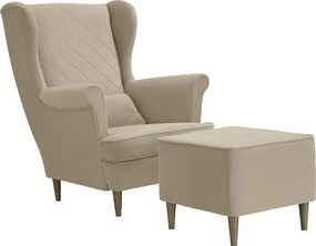 Fotel uszak skandynawski z podnóżkiem CLEO Beżowy