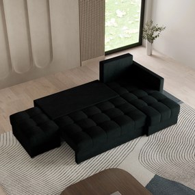 Masseno Narożnik LUMARI z funkcją spania i pojemnikiem na pościel Narozniki L, Rozkładana sofa - Czarny, KRONOS 07