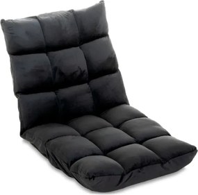 Czarny fotel podłogowy Relax Lounger, welur, 5 pozycji