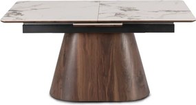 Stół Rozkładany Prostokątny LIZBONA 160-200 cm Ceramiczny Biały Marmur/Orzech do Jadalni Nowoczesny