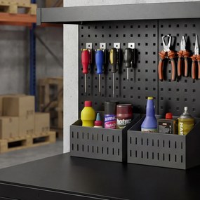 HOMCOM Stacja robocza z regulowanymi półkami, solidna stacja robocza z perforowaną płytą i 2 szufladami, 122 x 61 x 156 cm, Czarna | Aosom PL