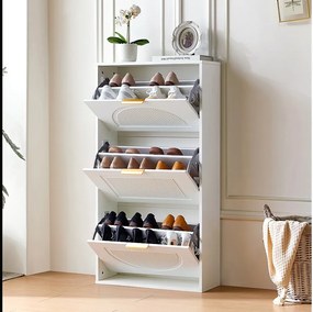 Wąska szafka na buty 3-drzwiowa - 60 x 24 x 114 cm - do przedpokoju/salonu - MDF - biała