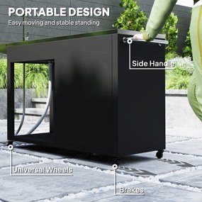 Outsunny Wózek Grillowy z Blatem Roboczym, Składaną Półką, Szafką, Zlewem i Kołami, Stal 162,5x47x87cm Czarny