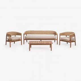 Zestaw Ogrodowy Z 3-osobową Sofą, 2 Fotelami I Stolikiem Kawowym Z Drewna Akacjowego Ribeira Akacja Brąz - Sklum