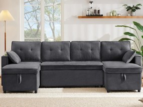 Kanapa w kształcie U 270x130x86cm - Kanapa tapicerowana - Tkanina bawełniana i lniana - Z uchwytem na kubek - Dwie komory do przechowywania - Szary