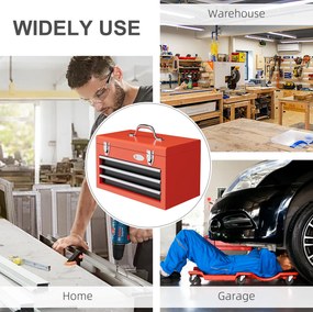 DURHAND Skrzynka narzędziowa z 3 szufladami, 1 komorą, solidne stalowe zamki, 45 x 24 x 27 cm, Czerwona