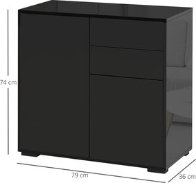 HOMCOM Kredens Komoda Kredens, 2 Szuflady, 2 Szafki, 105 cm x 40 cm x 76 cm, Czarny